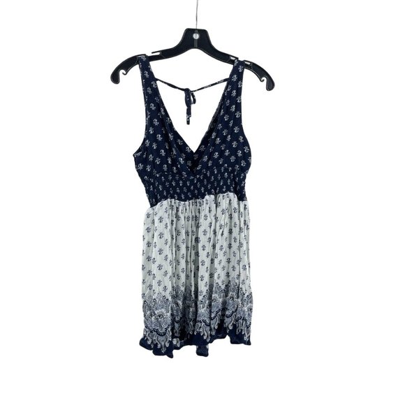 Aeropostale Women's Blue White Floral Sleeveless Knit Tunic Top Shirt Medium - Picture 6 of 12